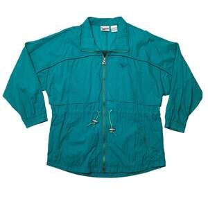 Vintage Reebok Jacket Mens M Medium Teal Nylon Full Zip Windbreaker Vented 90s
